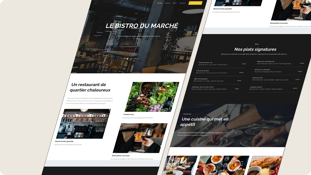 Page d’accueil & menu digital