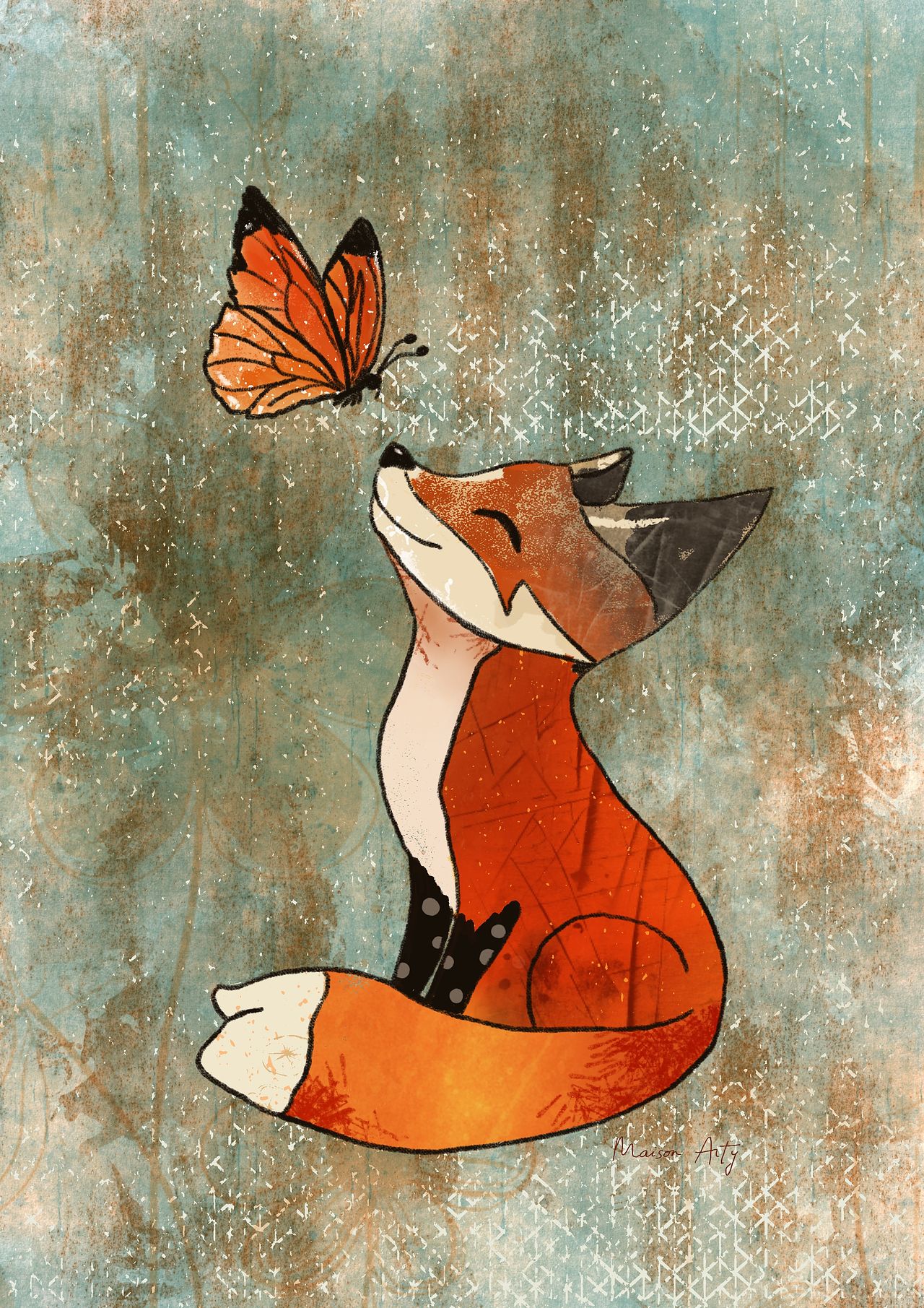 Renard et papillon - Illustration jeunesse