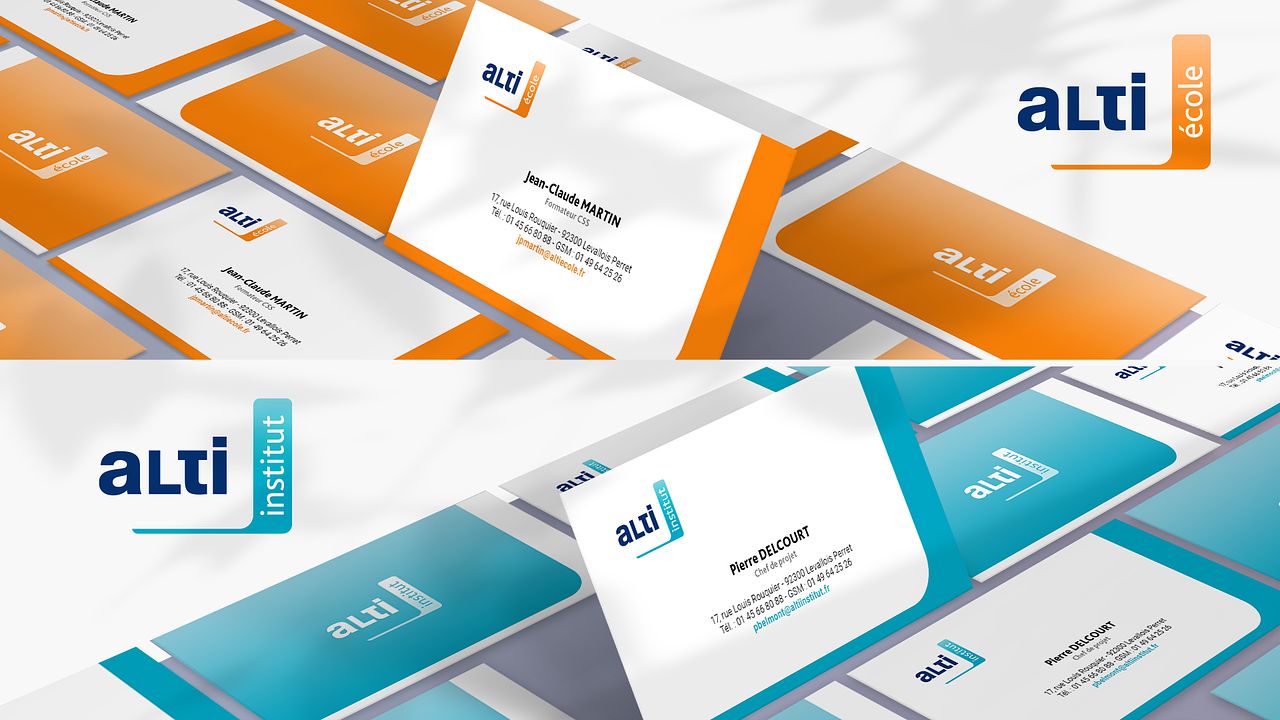 Logo, cartes de visite Alti Institut et Alti École