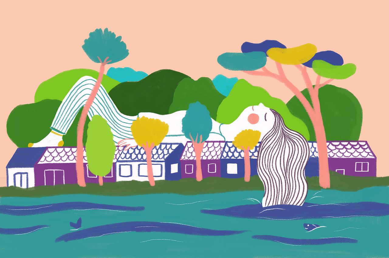 Illustration paysage et femme