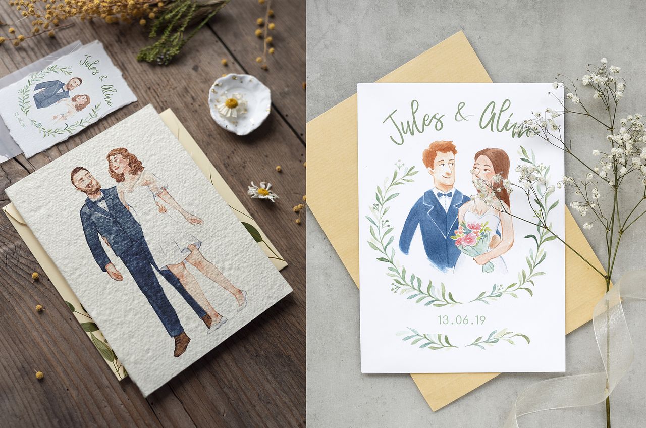 Faire part de mariage illustrés