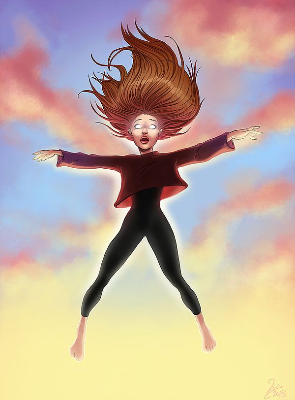 Jeune femme dans le ciel