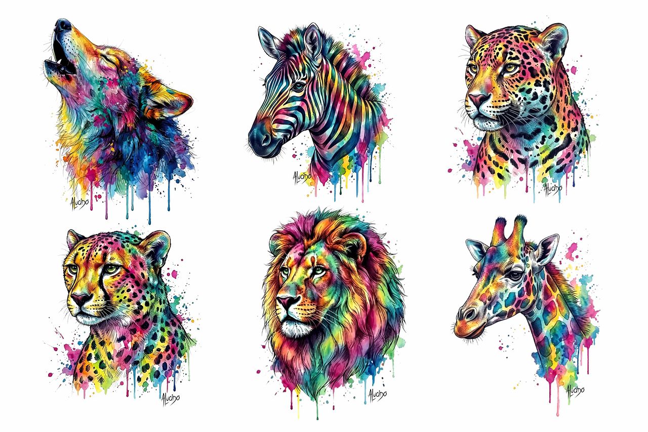 Portrait d'animaux réalistes multicolores